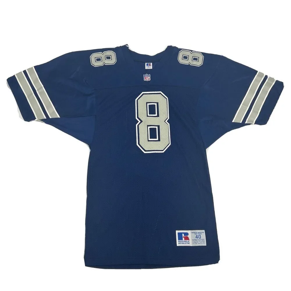 Dallas Cowboys Troy Aikman Jersey Men's 40 Blue Vintage Russell Athletic NFL USA